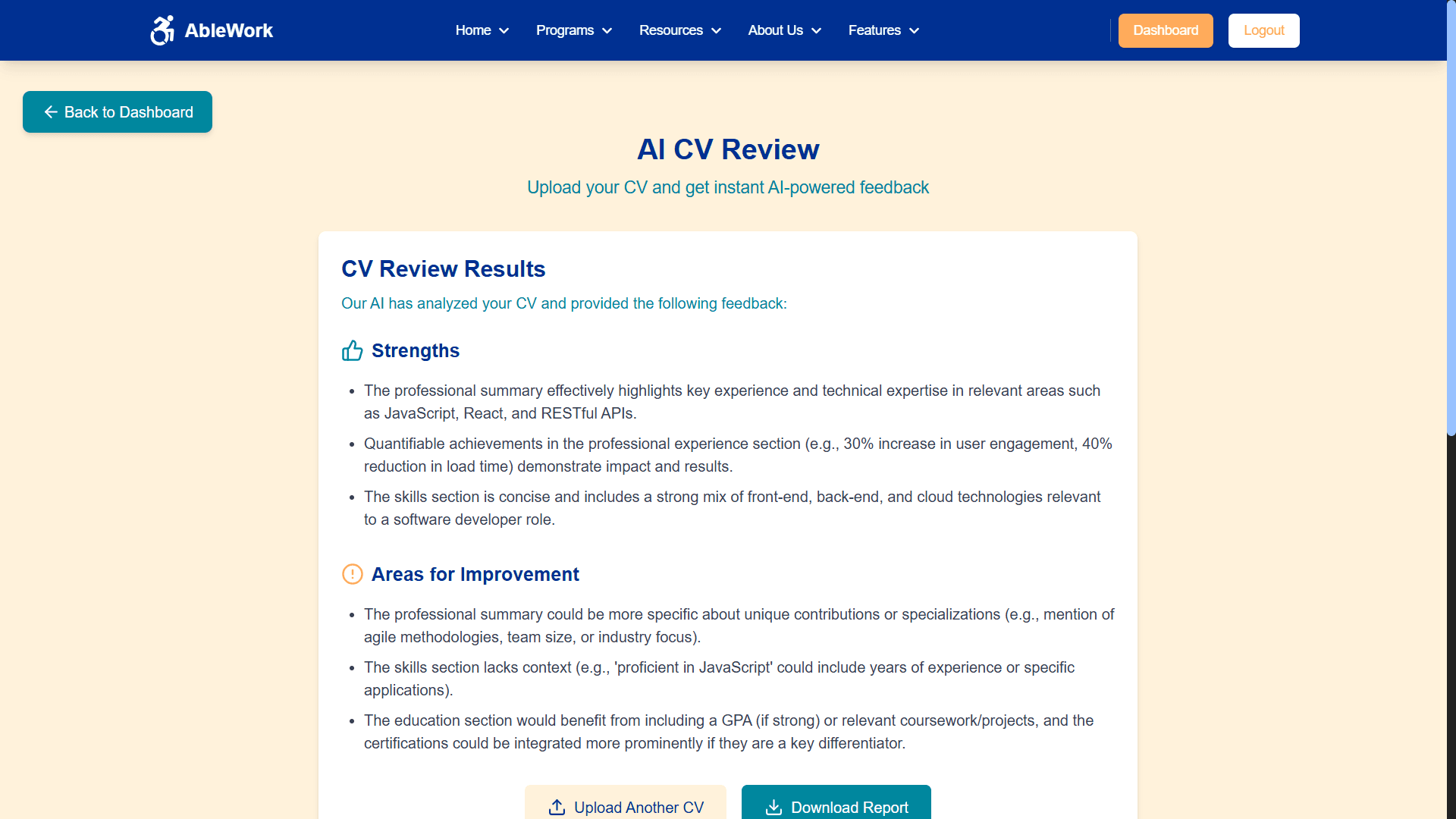 CV Review Result