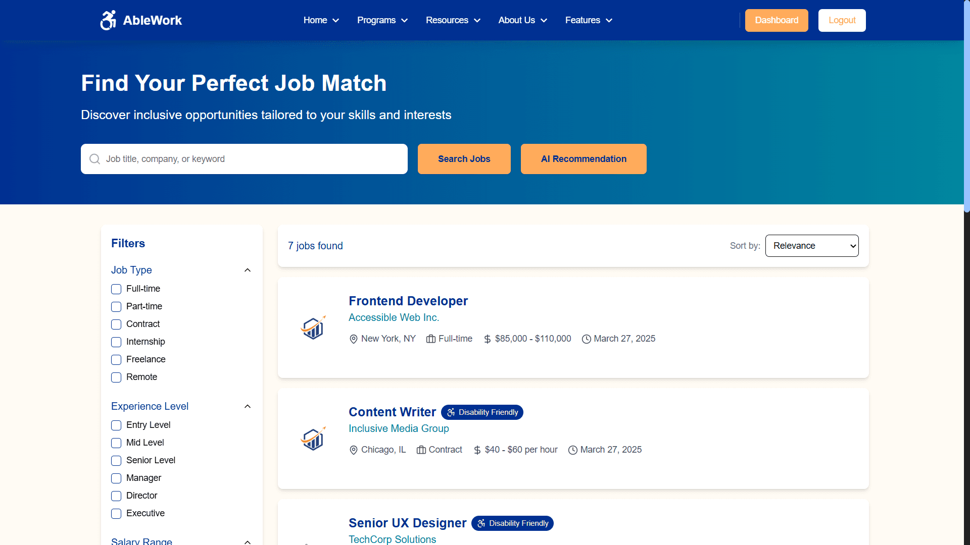 Jobs page