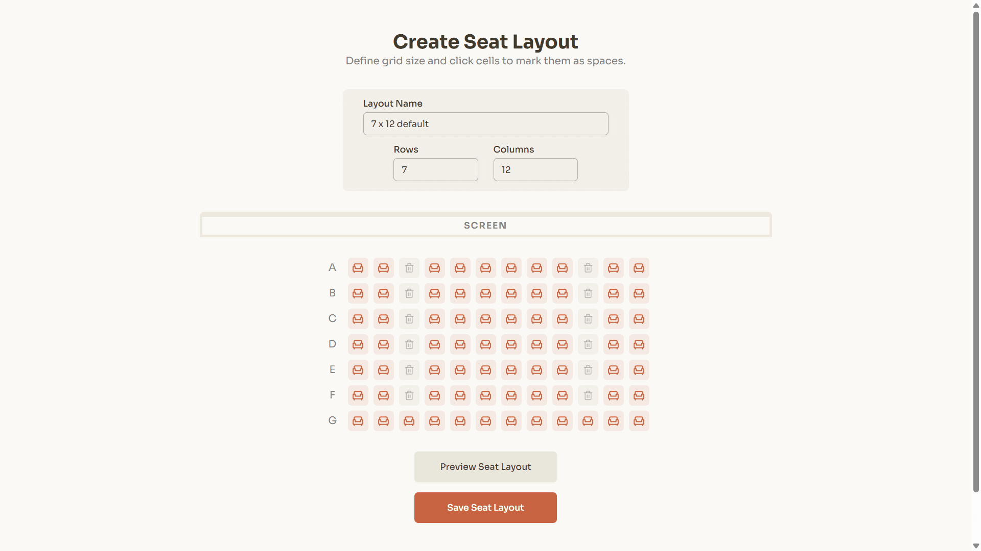 Create seat layout page