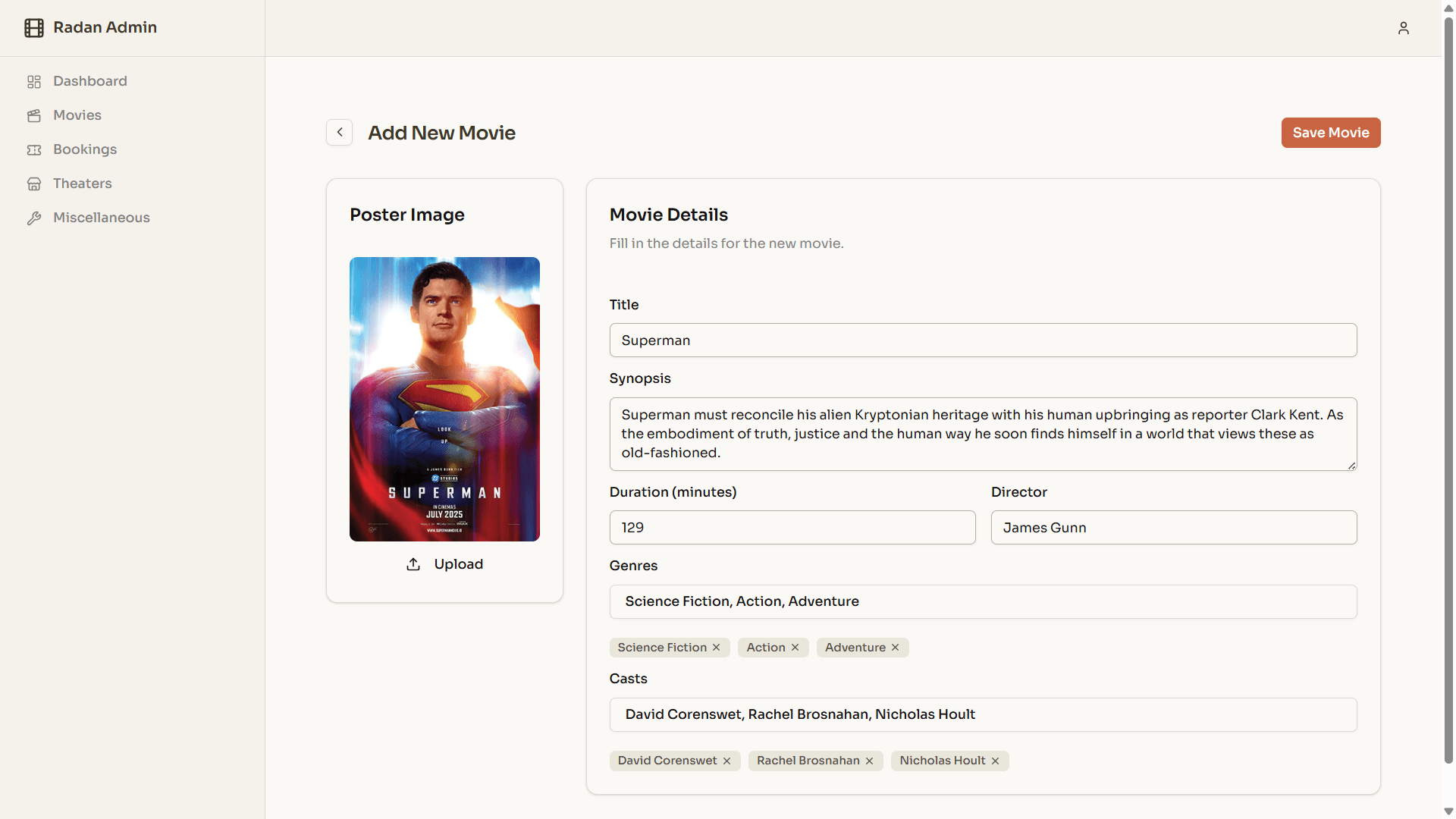 Dashboard add movie page