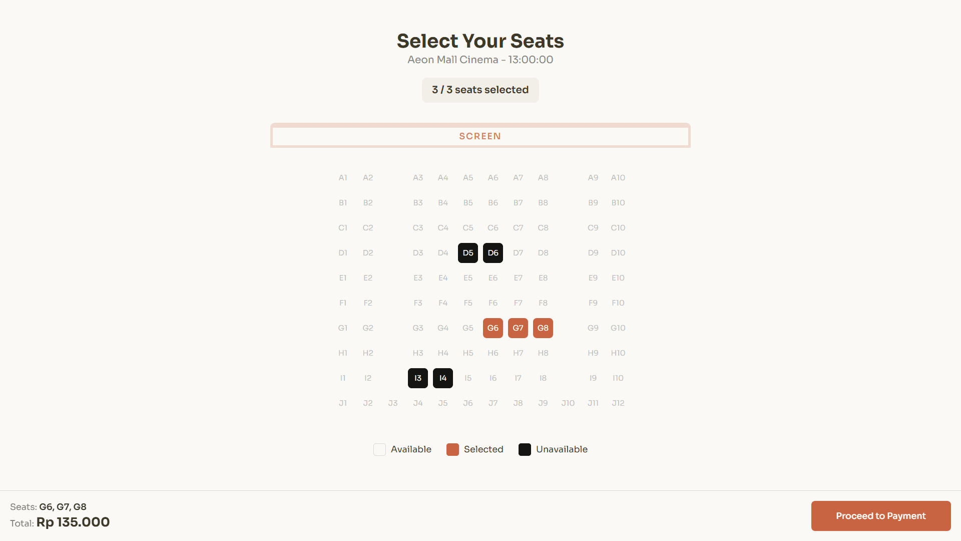 Seat selection page